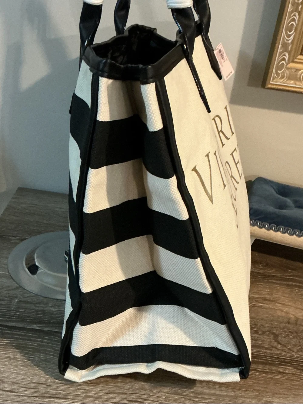 Victoria's Secret NWT Sea Sand Sun Cream Canvas Tote Wrapped Handles 16x12x8 - Picture 3 of 6